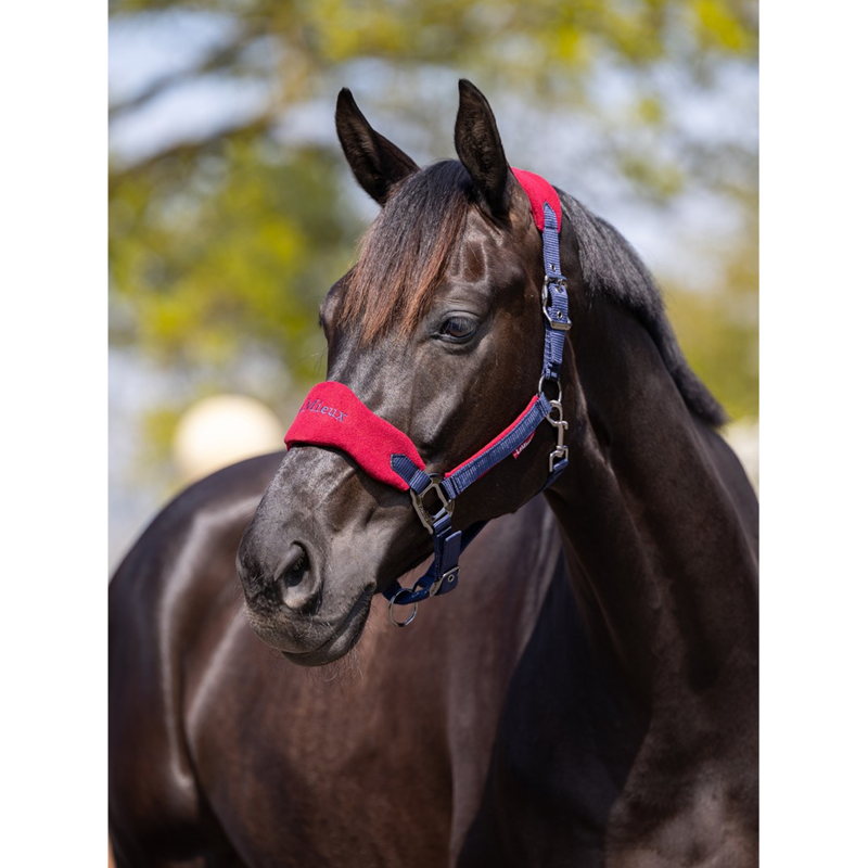 LeMieux Vogue Fleece Headcollar And Rope Set - Burgundy/Navy-1